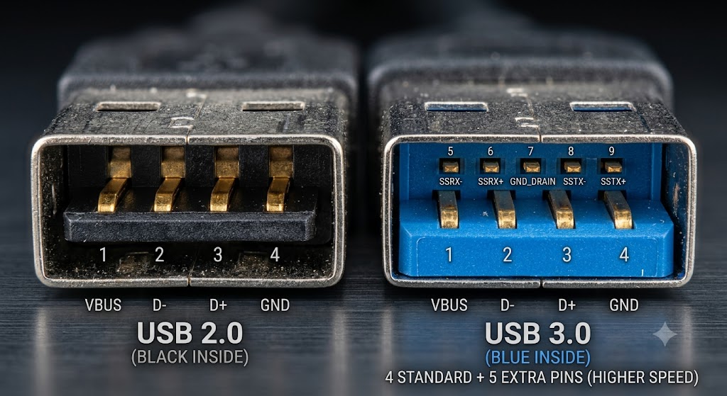تفاوت فلش USB 3.0 و USB 2.0 از نظر ظاهر .jpg